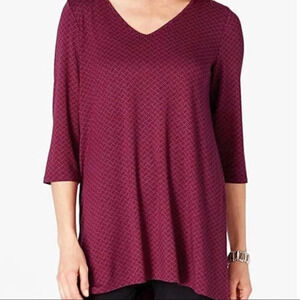 NWT J. Jill Claret Elliptical V-Neck Magenta Tunic Blouse Size XS